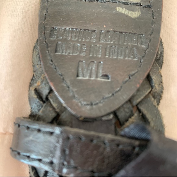 Brown leather belt woven with gorgeous silver stone accented areas stone buckle - Picture 8 of 15